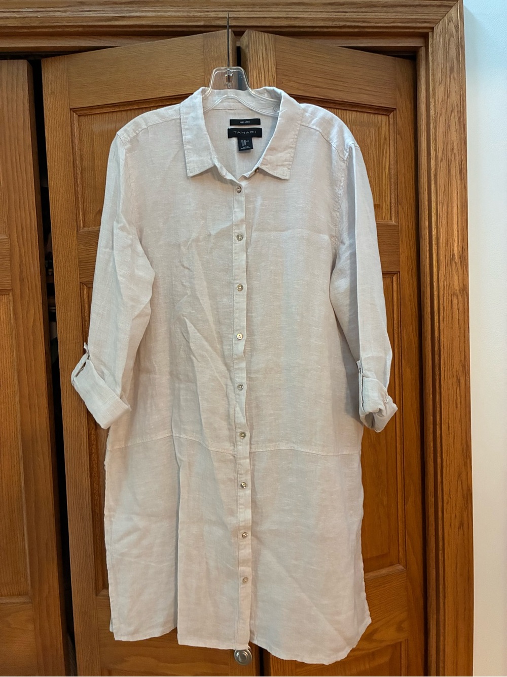 Tahari Light Cream Linen Button-Down Tunic